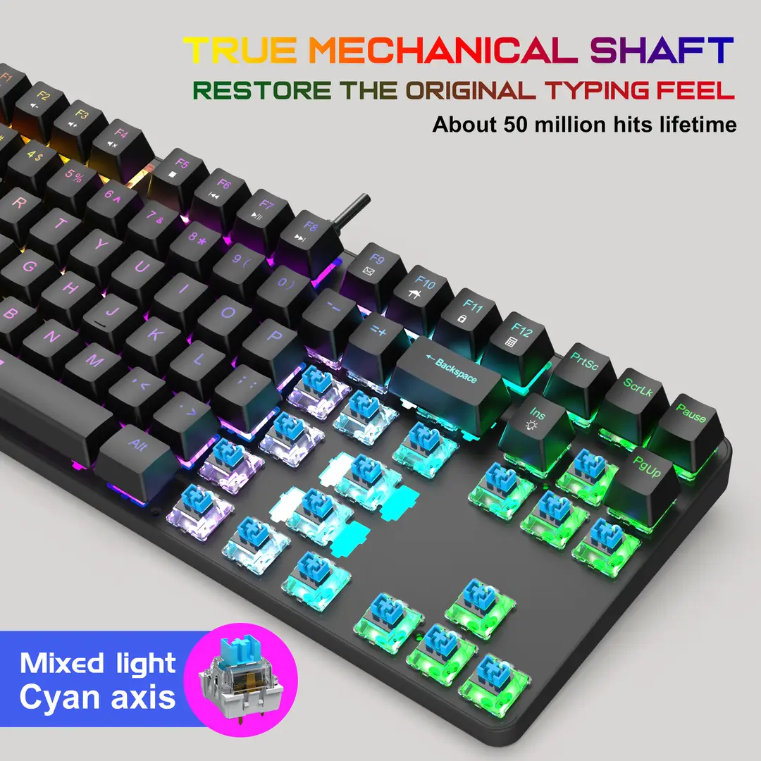 K87 metal mechanical keyboard 87 keys RGB luminous green axis public office home computer accessories Game e-sports cross-border — feature 5