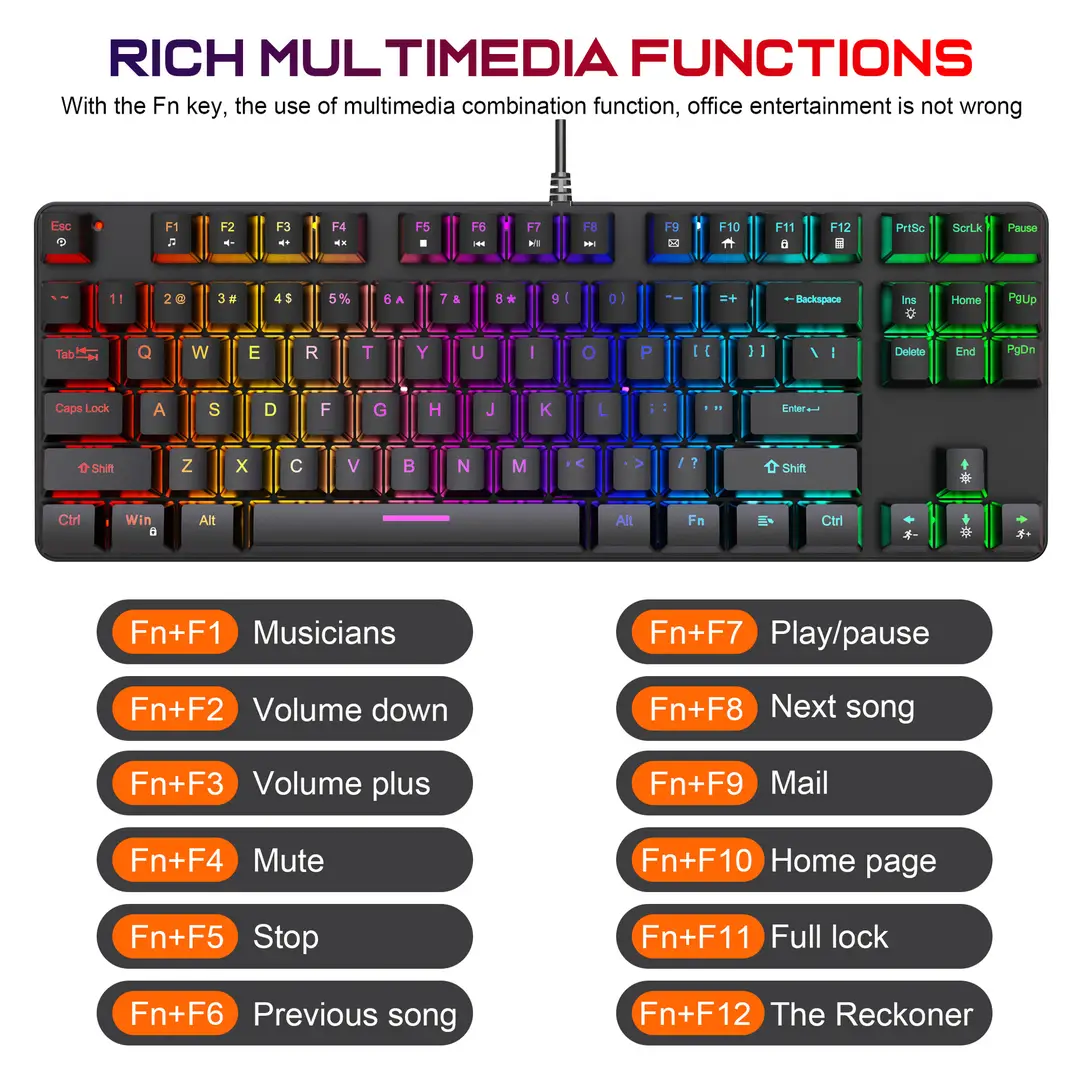 K87 metal mechanical keyboard 87 keys RGB luminous green axis public office home computer accessories Game e-sports cross-border — feature 8