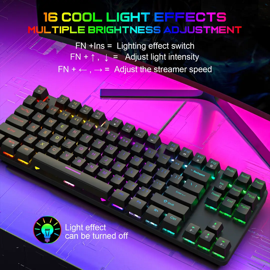 K87 metal mechanical keyboard 87 keys RGB luminous green axis public office home computer accessories Game e-sports cross-border — feature 9
