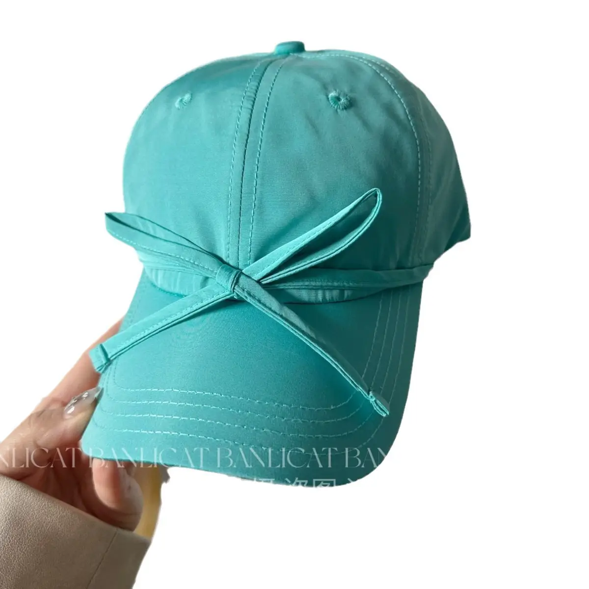Women's Turquoise Bow Cap with Wide Sunshade - Image 10