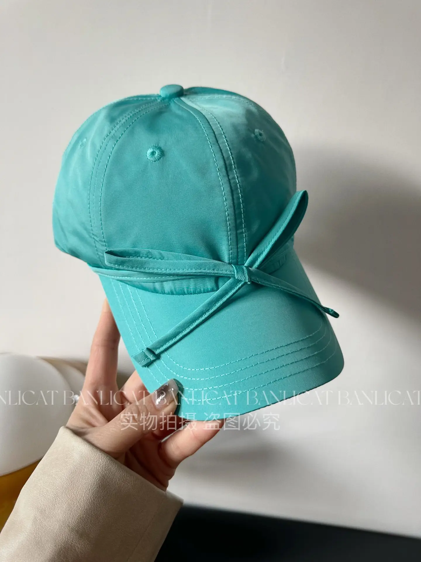 Women's Turquoise Bow Cap with Wide Sunshade — feature 18