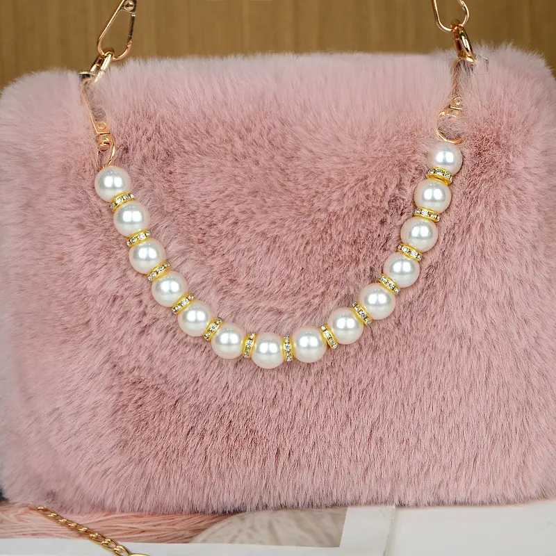 Plush Shoulder Bag for Women with Pearl Chain & Gold Chain — feature 4