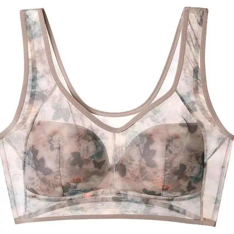 plus size Underwear Lace Steel Ring Push-up Drooping Mom Bra Women's Traceless Vest Thin Sleeping Bra