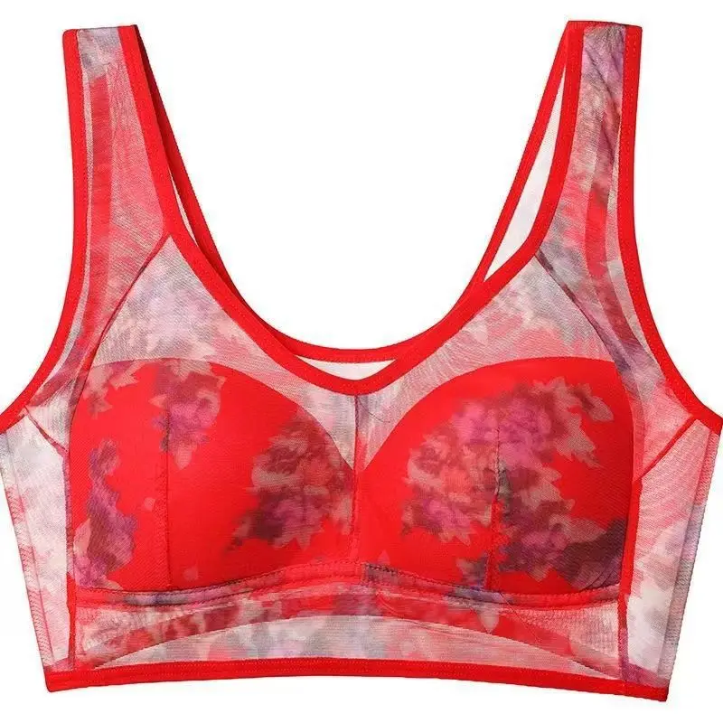 plus size Underwear Lace Steel Ring Push-up Drooping Mom Bra Women's Traceless Vest Thin Sleeping Bra