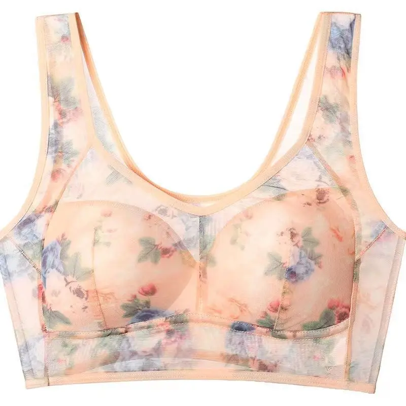 plus size Underwear Lace Steel Ring Push-up Drooping Mom Bra Women's Traceless Vest Thin Sleeping Bra