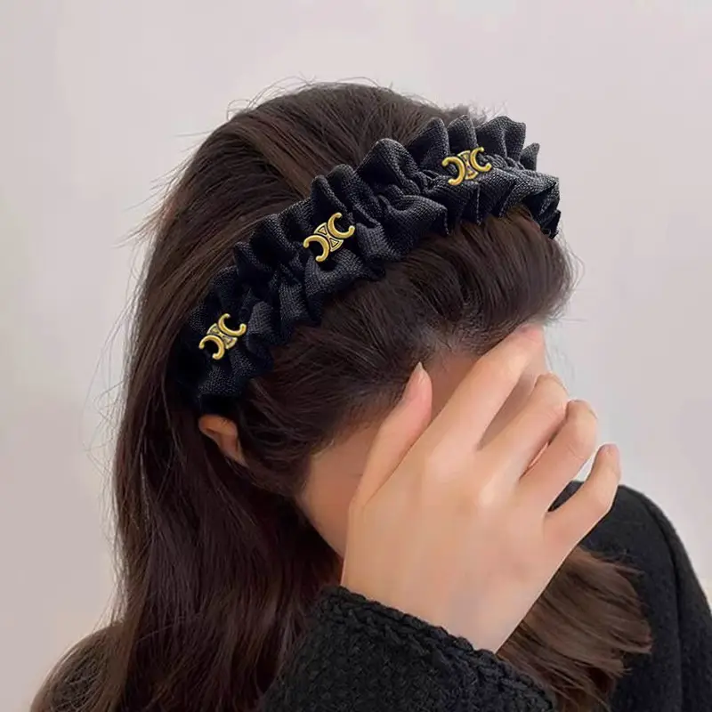 Black Wrinkled Hairpin Headband for Girls Korean Style - Image 13