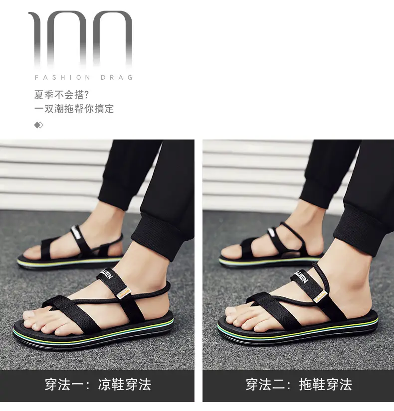 Sandals Men's Summer Korean Style Distinctive Fashion Outwear Beach Shoes Casual Dual-Use Men's Sandals Flip-Flops Flip-Flops — feature 11