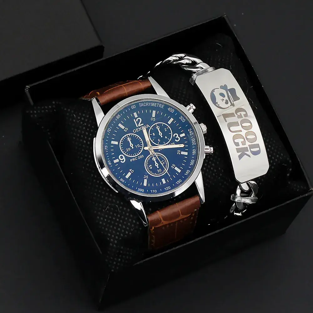 Men's Titanium Watch with Brown Leather Strap - Image 3