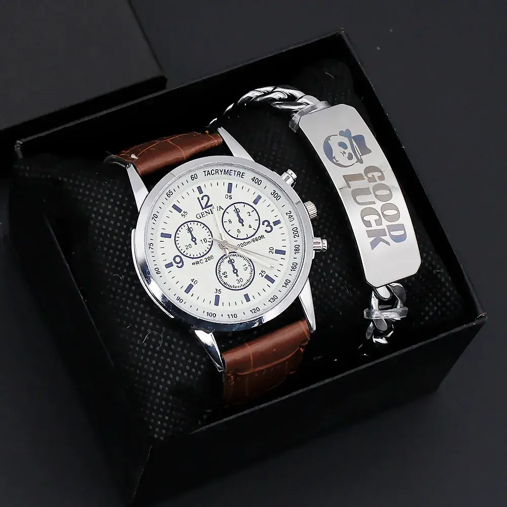 Men's Titanium Watch with Brown Leather Strap - Image 4