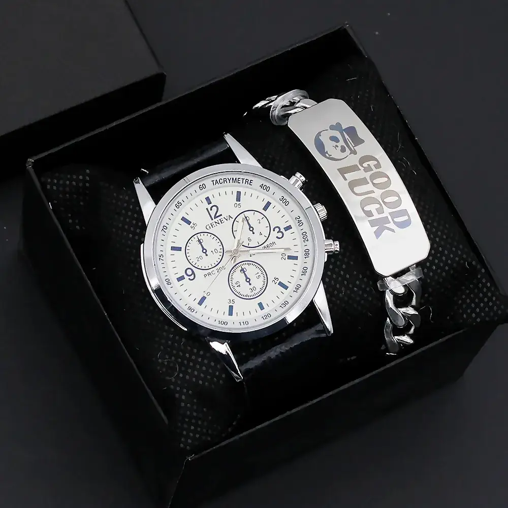 Men's Titanium Watch with Brown Leather Strap - Image 2