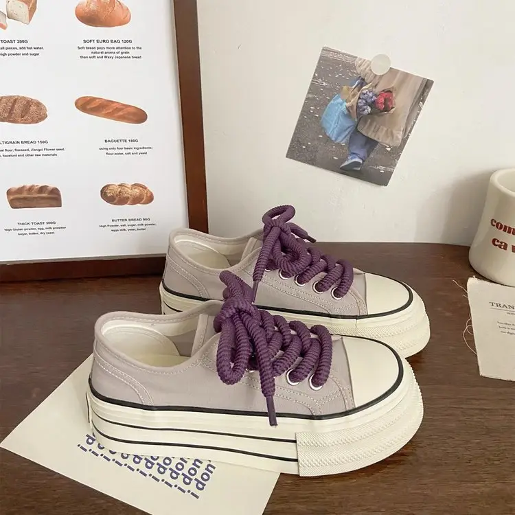 Cream platform canvas shoes women's thin spring and summer New ins trendy niche Korean style big head muffin white shoes for students - Image 5