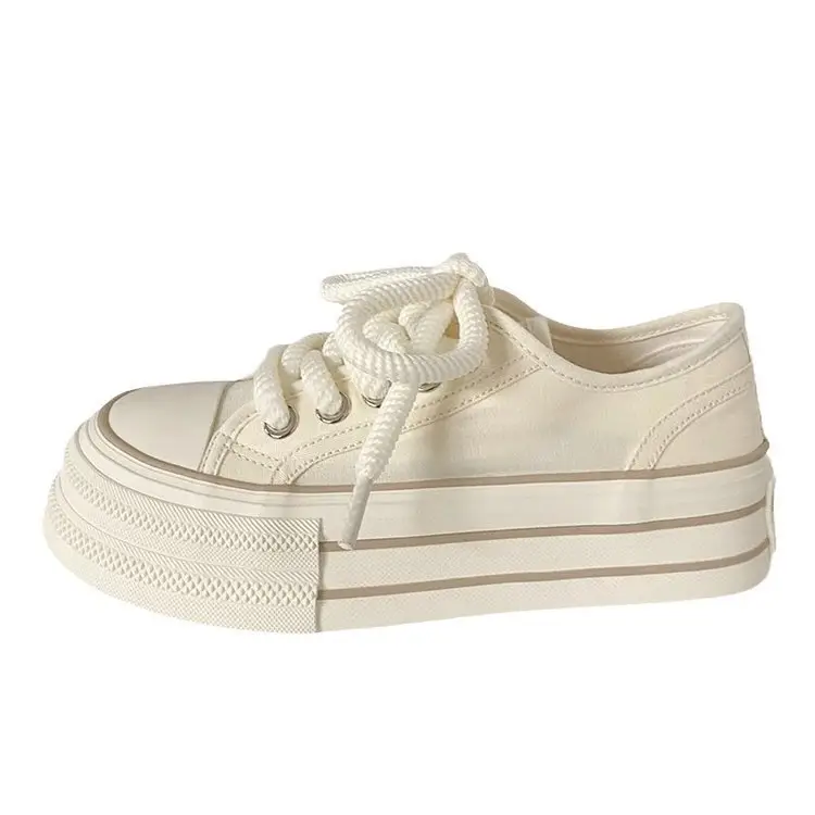 Cream platform canvas shoes women's thin spring and summer New ins trendy niche Korean style big head muffin white shoes for students - Image 7
