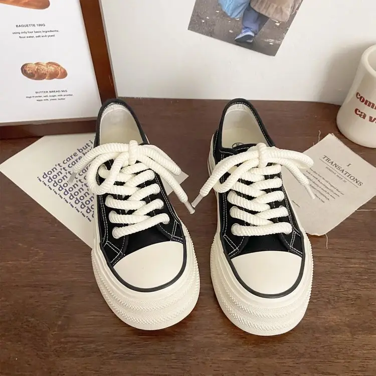 Cream platform canvas shoes women's thin spring and summer New ins trendy niche Korean style big head muffin white shoes for students — feature 17