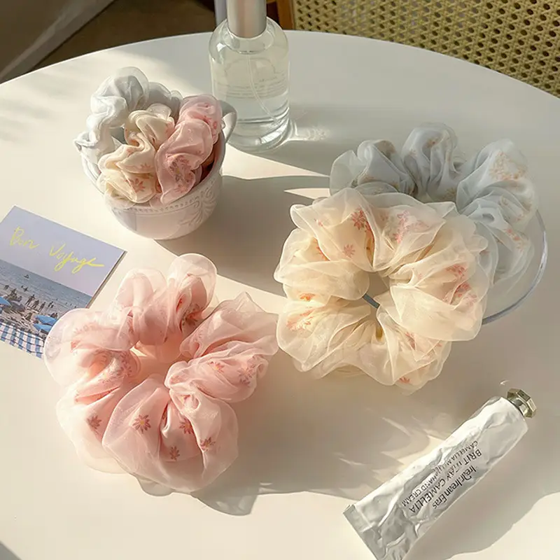 Mesh Hair Scrunchies Pink White Blue Large Size - Image 3