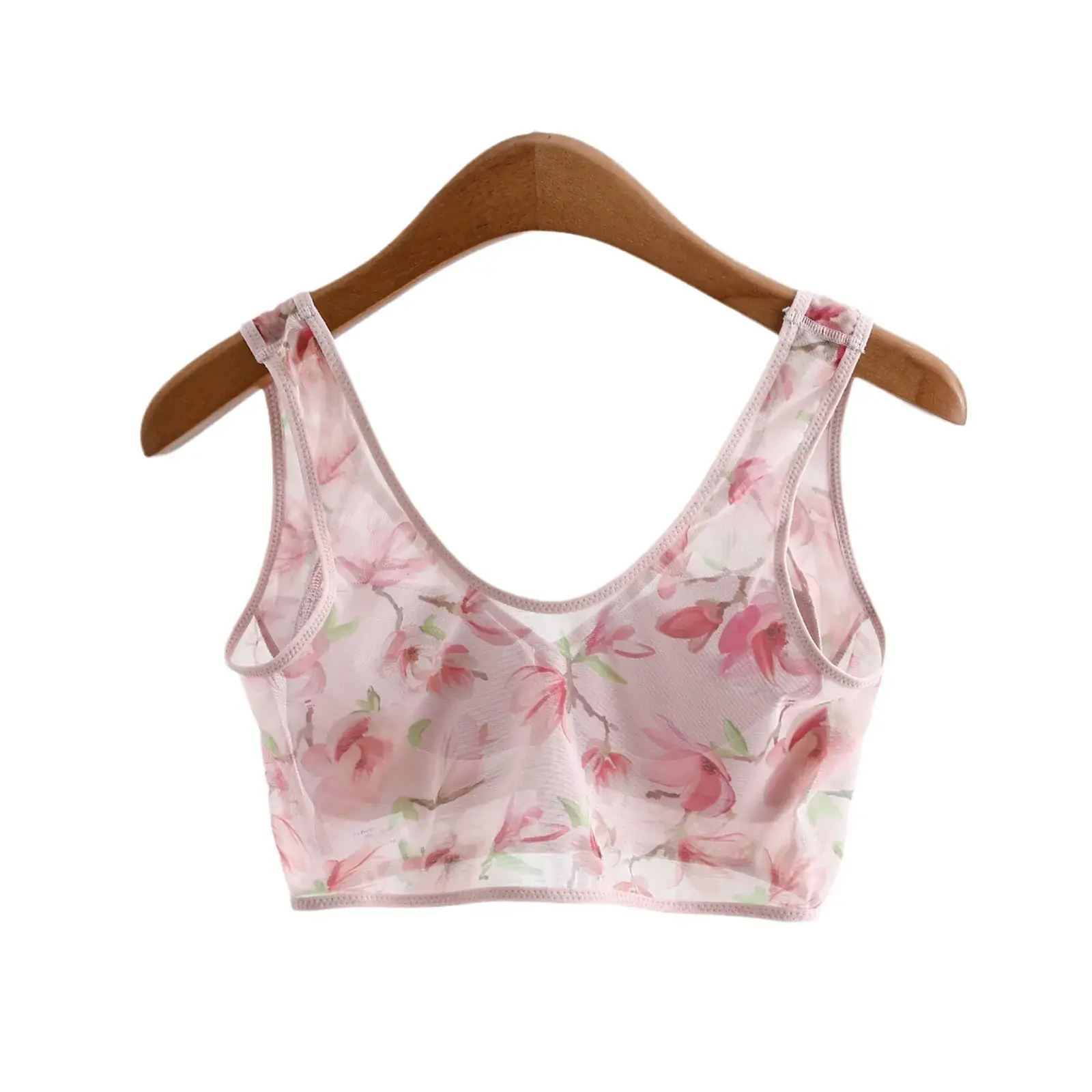 Front Button Large Size Floral Mesh Push-Up Vest Bra for Women - Image 5