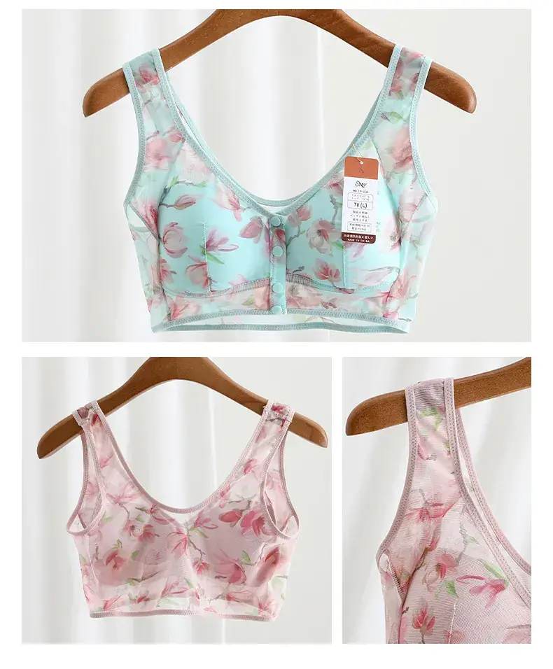 Front Button Large Size Floral Mesh Push-Up Vest Bra for Women — feature 9