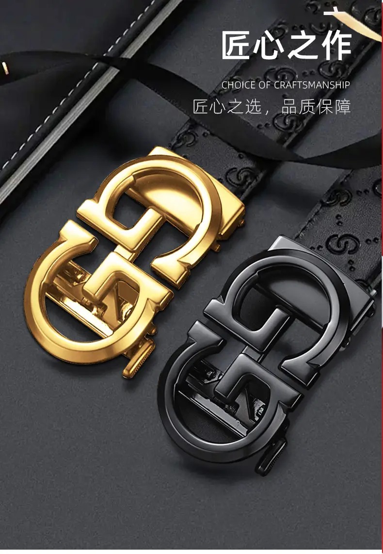 Men's Gold Logo Belt with Genuine Leather Strap — feature 2