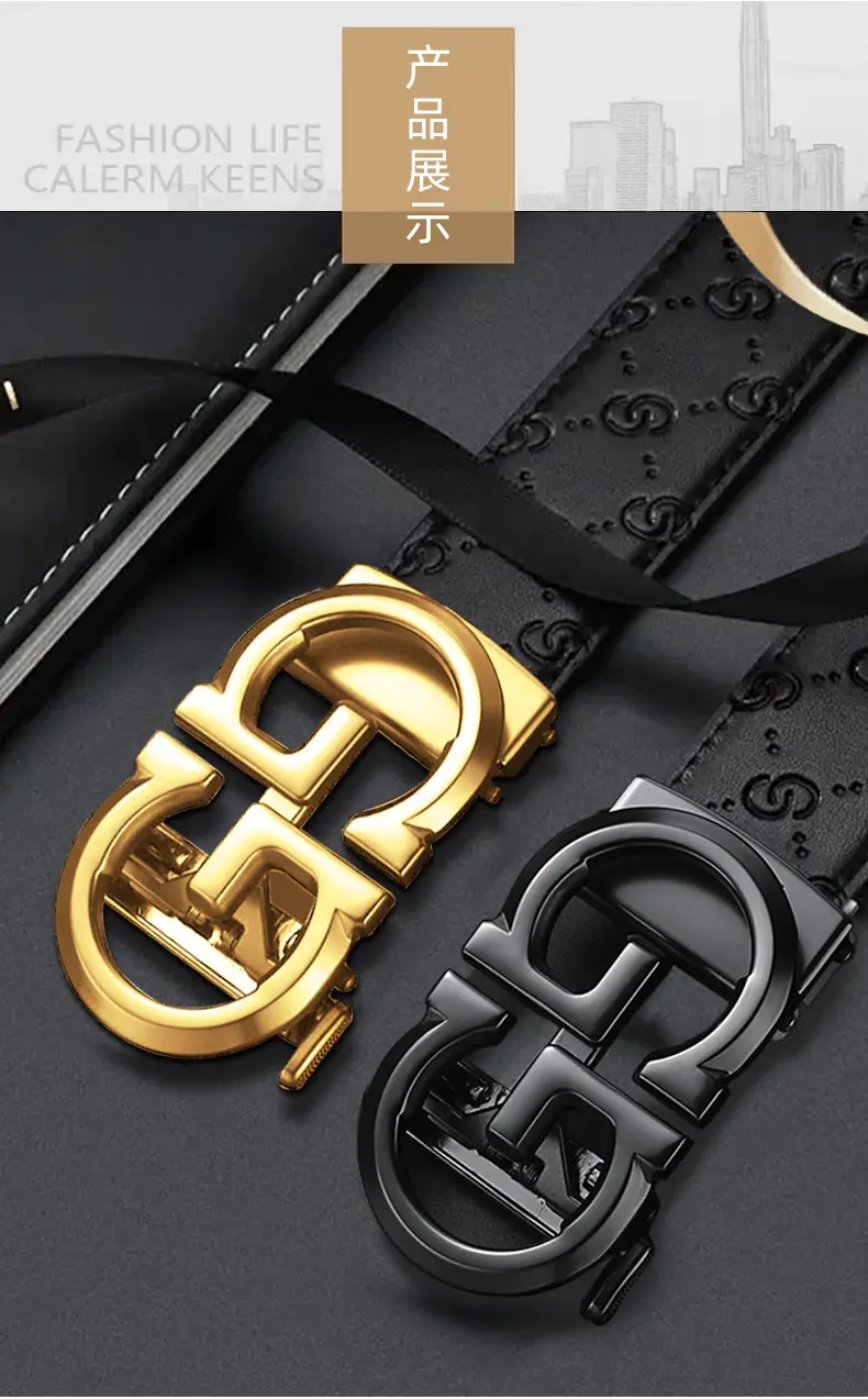 Men's Gold Logo Belt with Genuine Leather Strap — feature 9