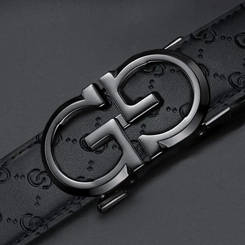 Men's Gold Logo Belt with Genuine Leather Strap - Image 2