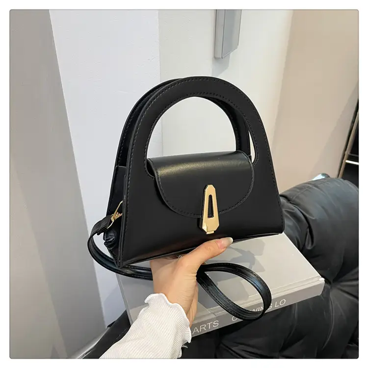 Women's Beige Square Handbag with Gold Clasp