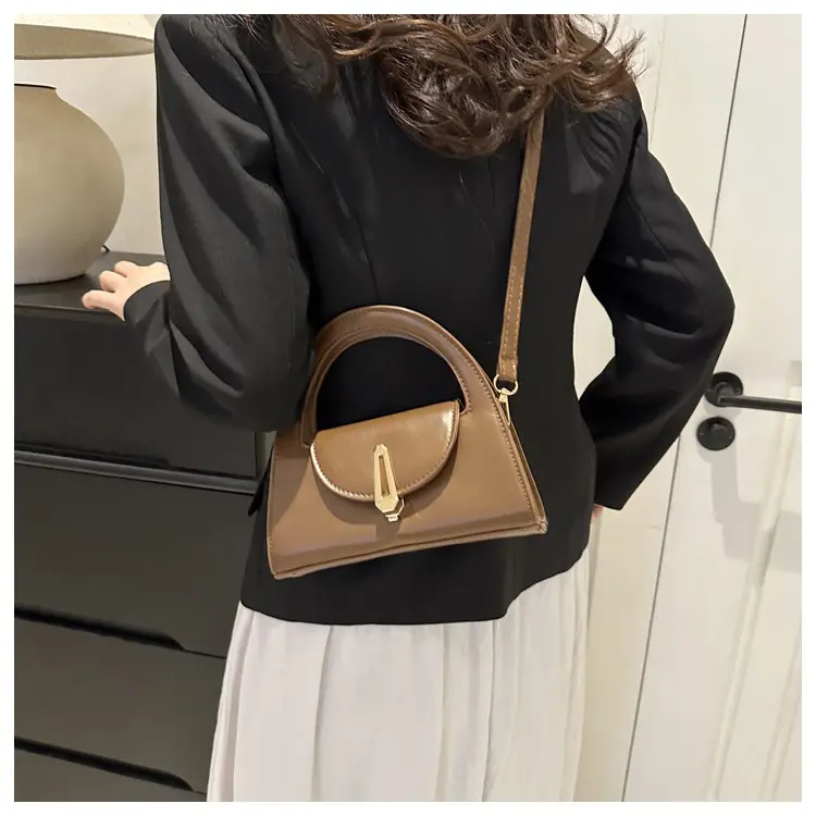 Women's Beige Square Handbag with Gold Clasp