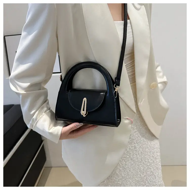 Women's Beige Square Handbag with Gold Clasp