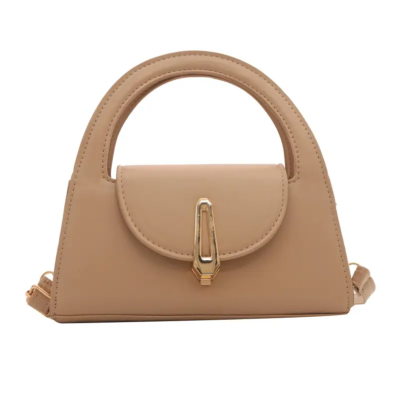 Women's Beige Square Handbag with Gold Clasp
