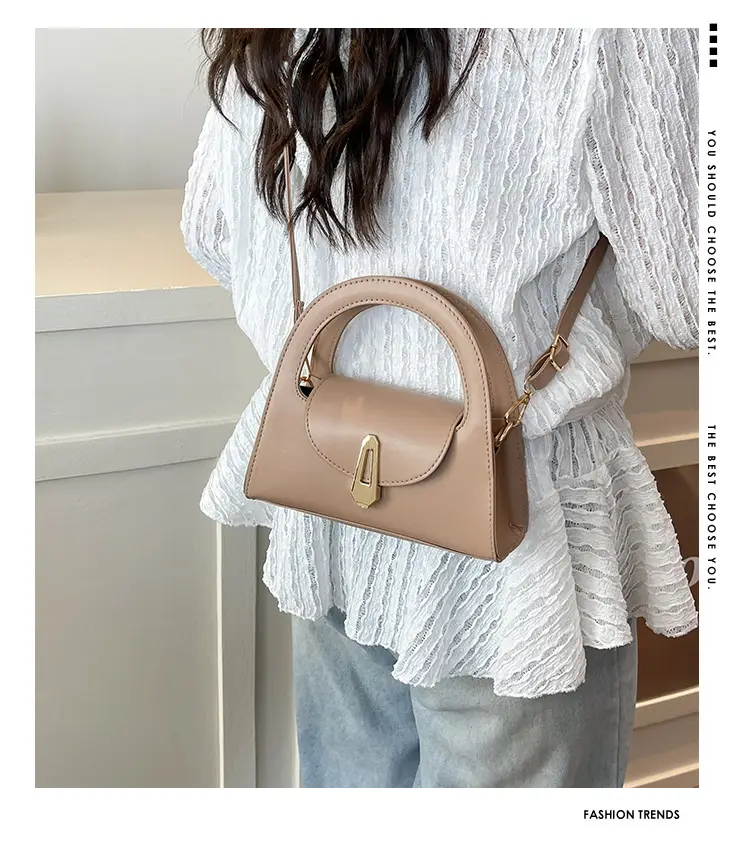 Women's Beige Square Handbag with Gold Clasp — feature 1