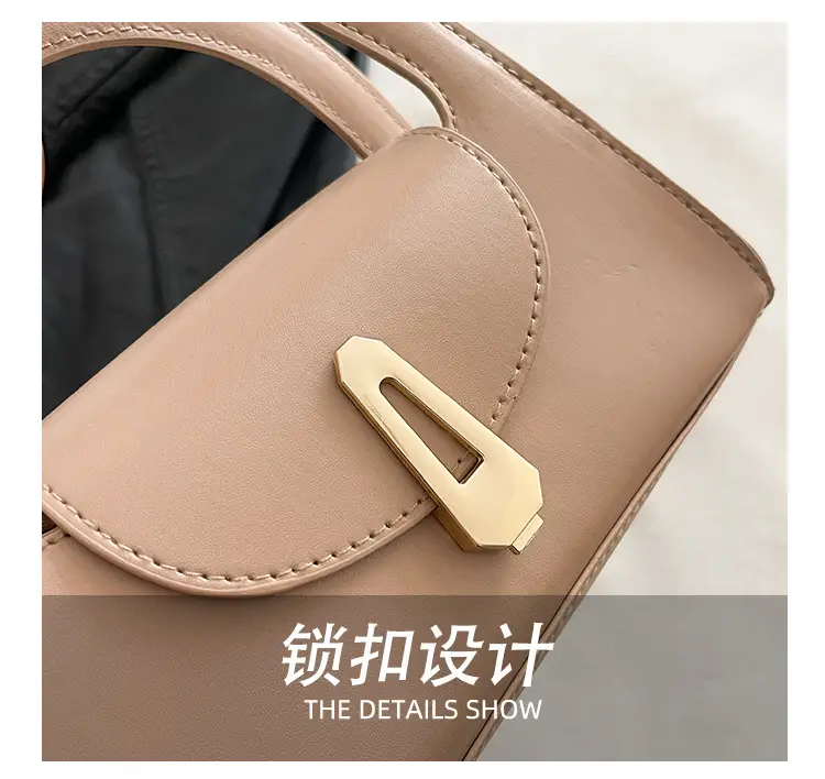 Women's Beige Square Handbag with Gold Clasp — feature 11
