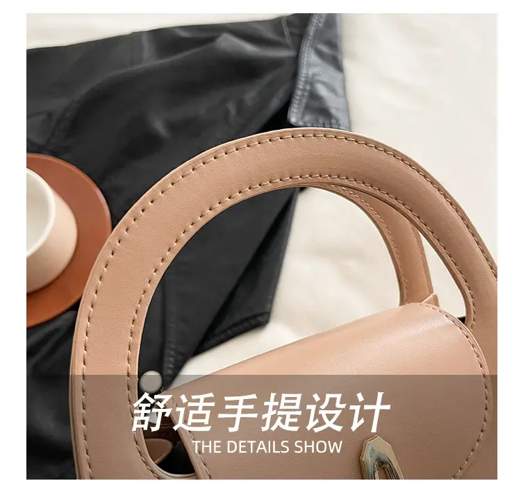 Women's Beige Square Handbag with Gold Clasp — feature 12