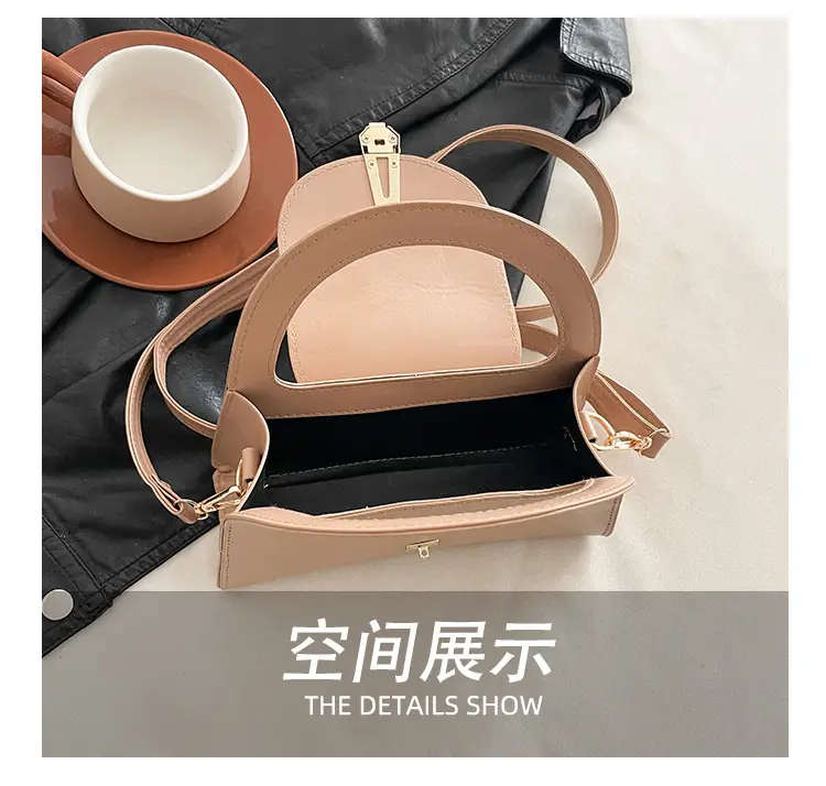 Women's Beige Square Handbag with Gold Clasp — feature 14