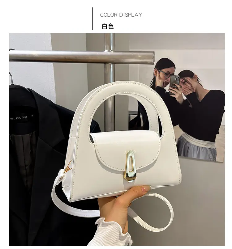 Women's Beige Square Handbag with Gold Clasp — feature 22