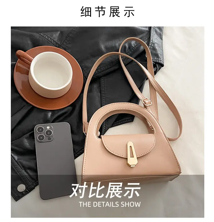 Women's Beige Square Handbag with Gold Clasp — feature 9