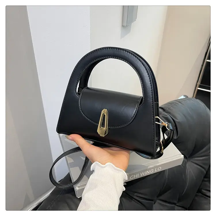 Women's Beige Square Handbag with Gold Clasp