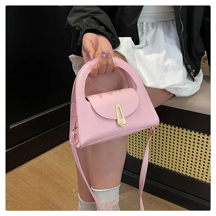 Women's Beige Square Handbag with Gold Clasp