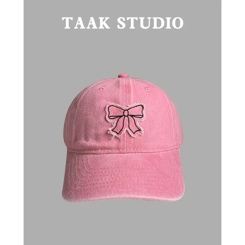 Pink Bowknot Washed Baseball Cap for Girls - Image 7