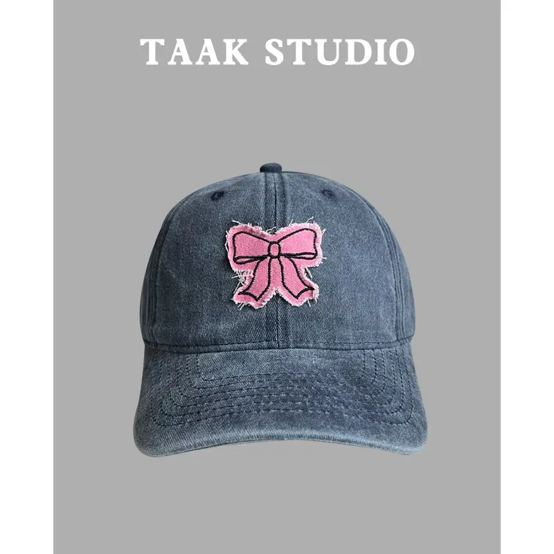 Pink Bowknot Washed Baseball Cap for Girls - Image 8