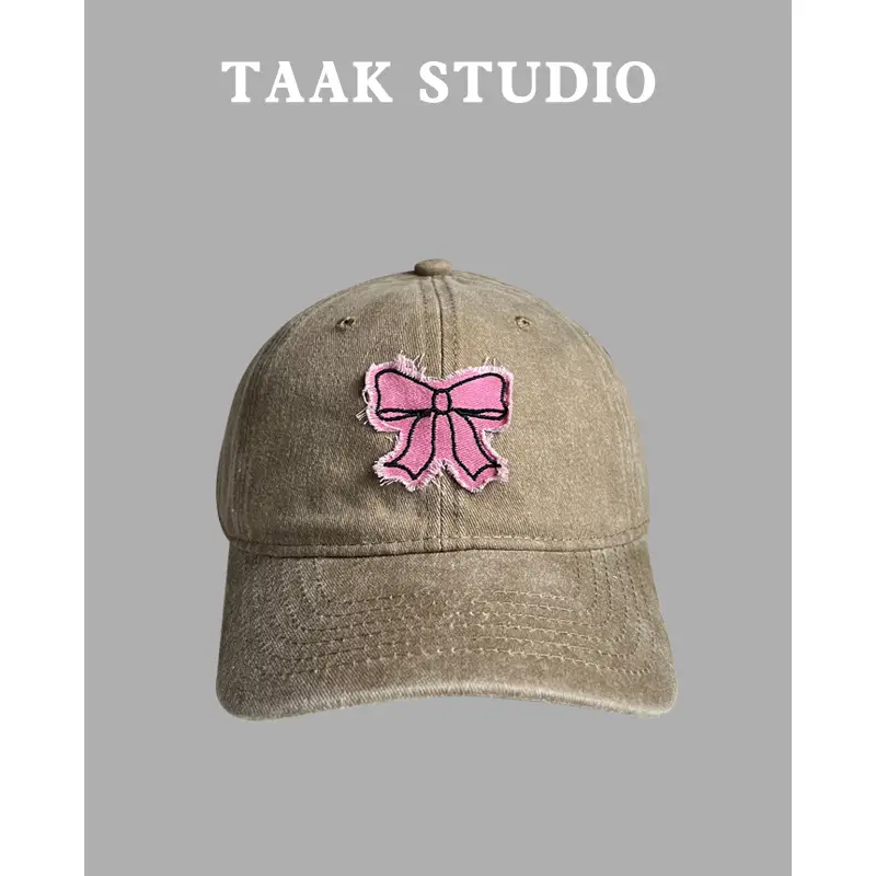 Pink Bowknot Washed Baseball Cap for Girls - Image 9