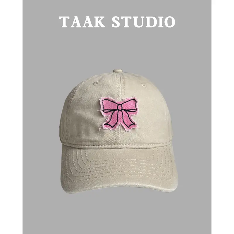 Pink Bowknot Washed Baseball Cap for Girls - Image 10
