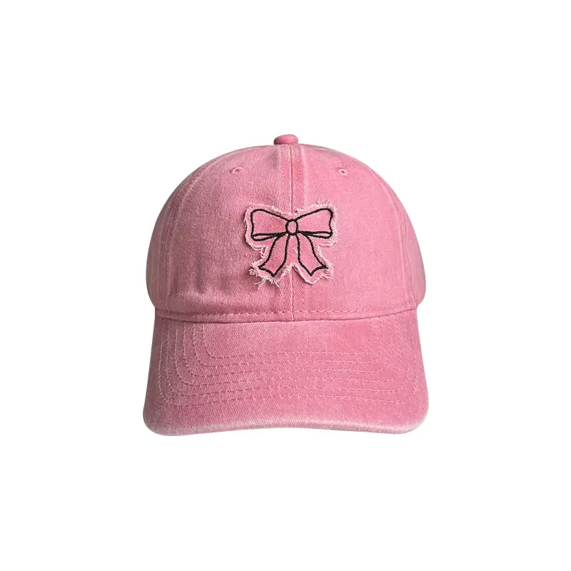 Pink Bowknot Washed Baseball Cap for Girls - Image 11