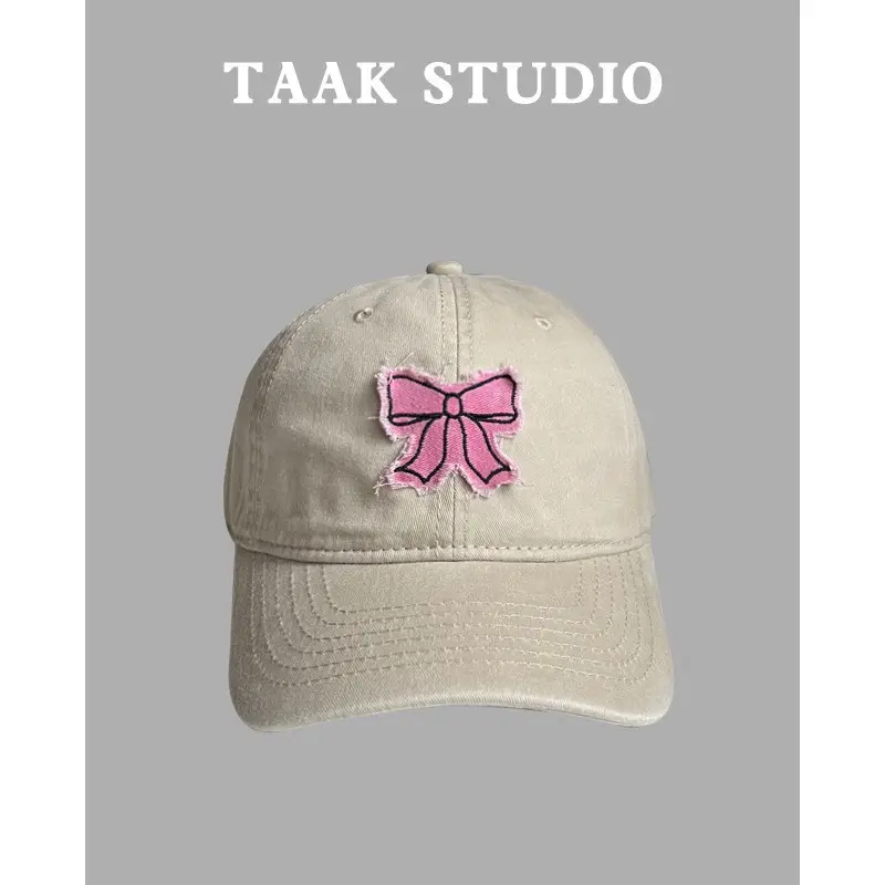 Pink Bowknot Washed Baseball Cap for Girls - Image 4