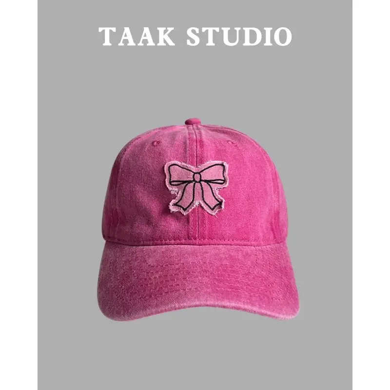 Pink Bowknot Washed Baseball Cap for Girls - Image 6