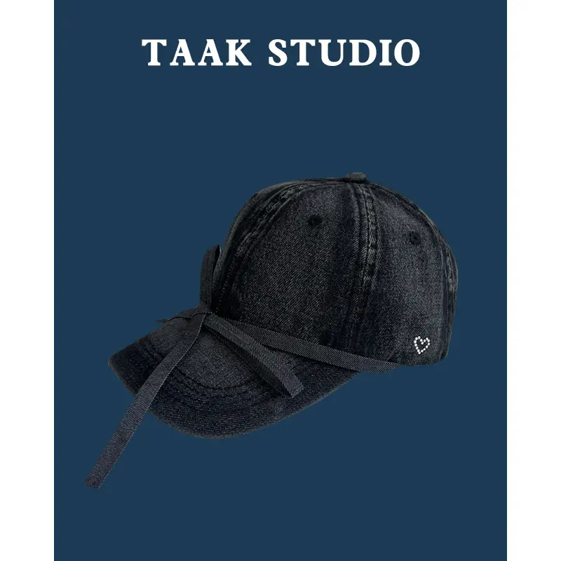 Women Washed Denim Bow Cap Spring Summer Sun Protection - Image 5