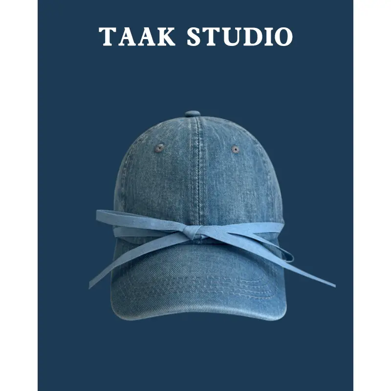 Women Washed Denim Bow Cap Spring Summer Sun Protection - Image 7