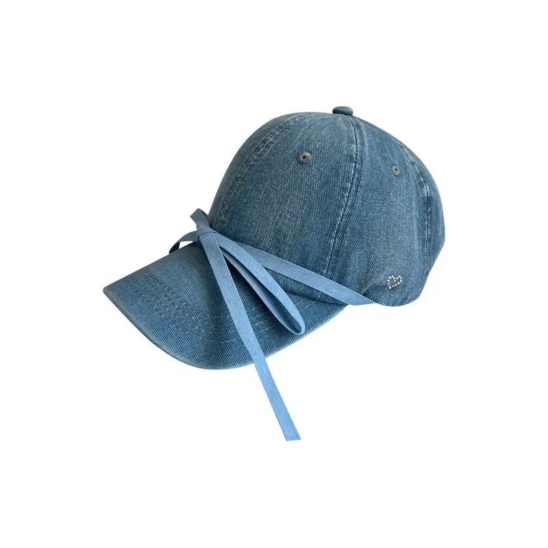 Women Washed Denim Bow Cap Spring Summer Sun Protection - Image 8