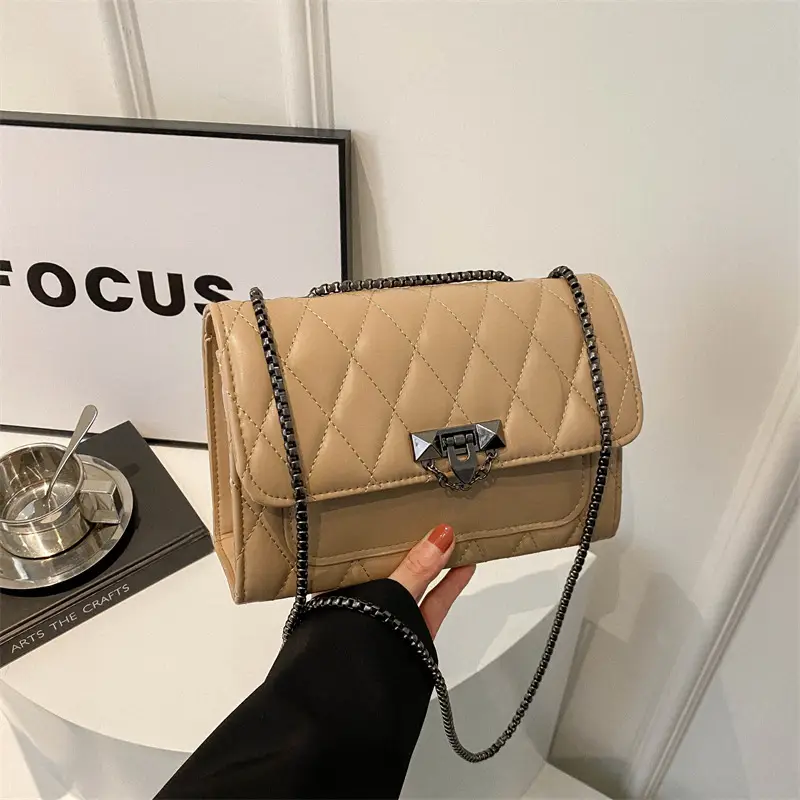2024 Korean Style Rhombic Chain Shoulder Bag Beige - Image 6