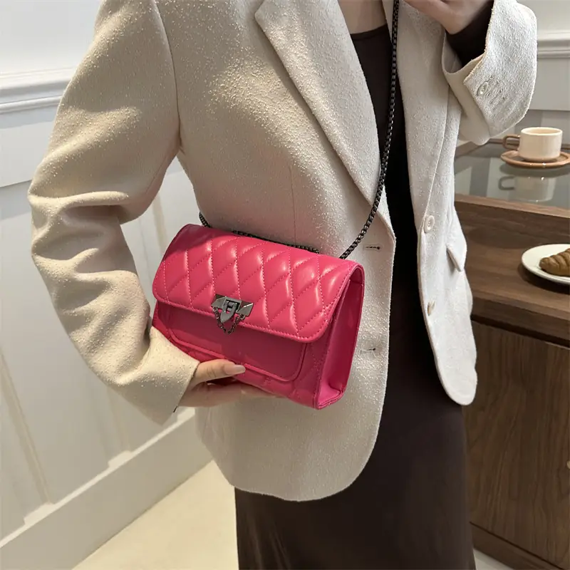 2024 Korean Style Rhombic Chain Shoulder Bag Beige - Image 7