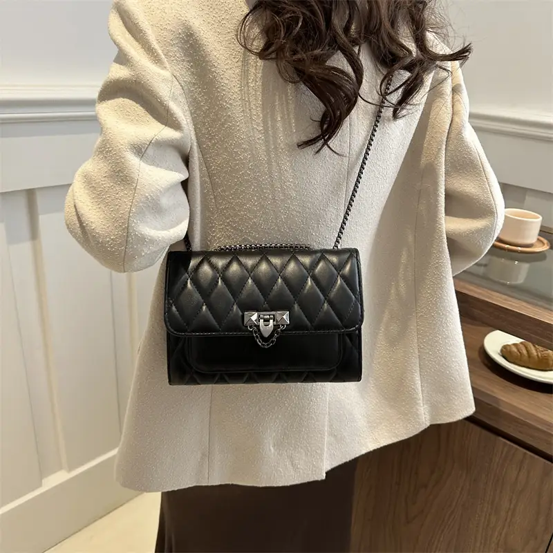 2024 Korean Style Rhombic Chain Shoulder Bag Beige - Image 8