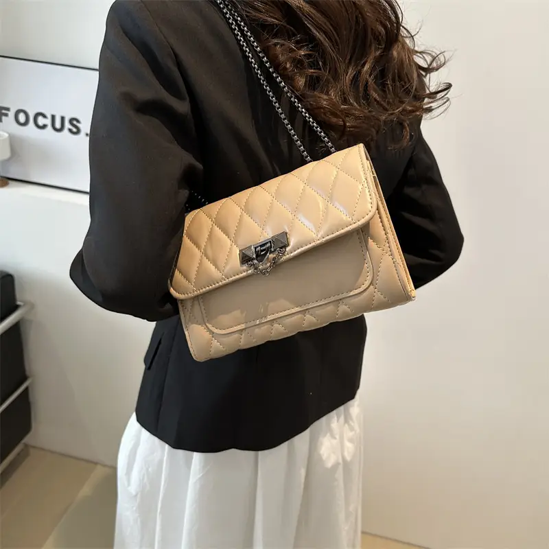2024 Korean Style Rhombic Chain Shoulder Bag Beige - Image 9