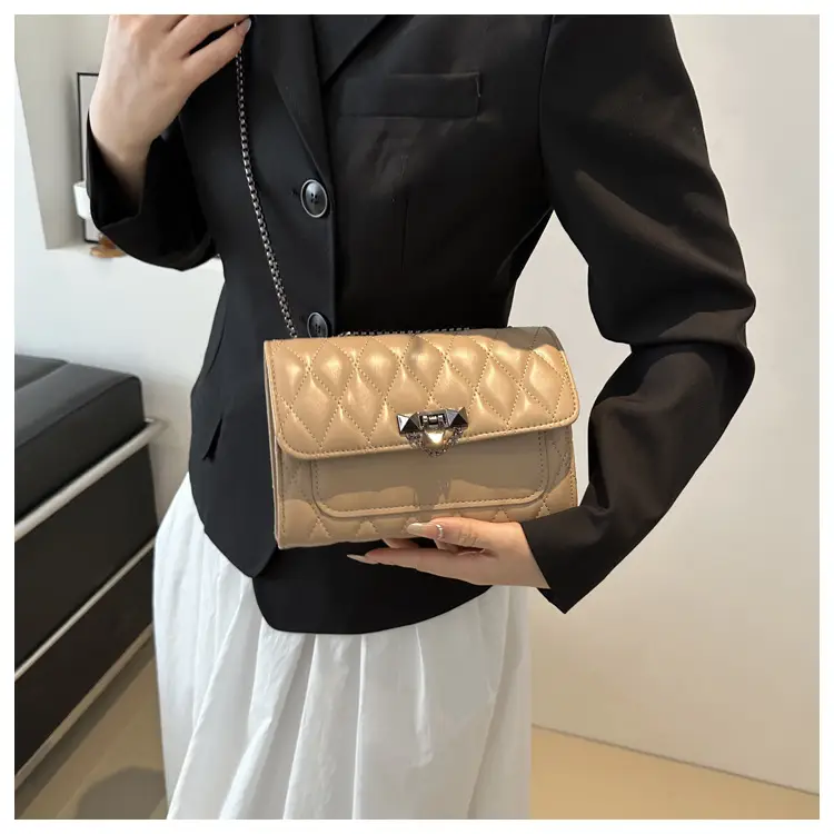 2024 Korean Style Rhombic Chain Shoulder Bag Beige — feature 24